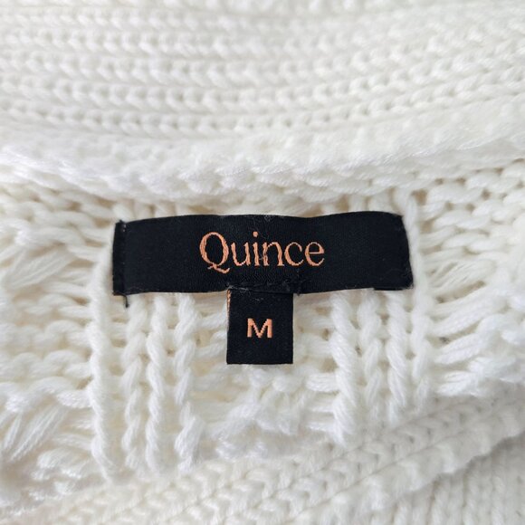 Quince Cardigan Sweater M White Organic Cotton Chunky Cable Knit Button Front - Picture 8 of 12